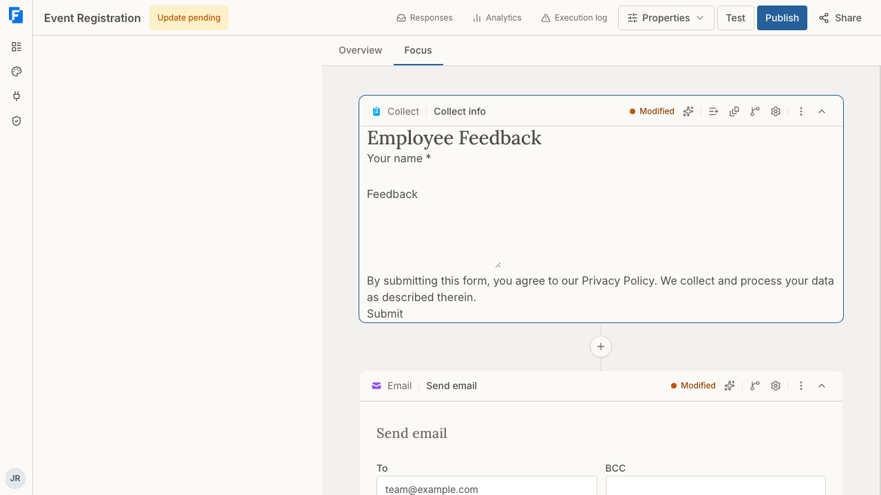 The form designer in the workflow builder