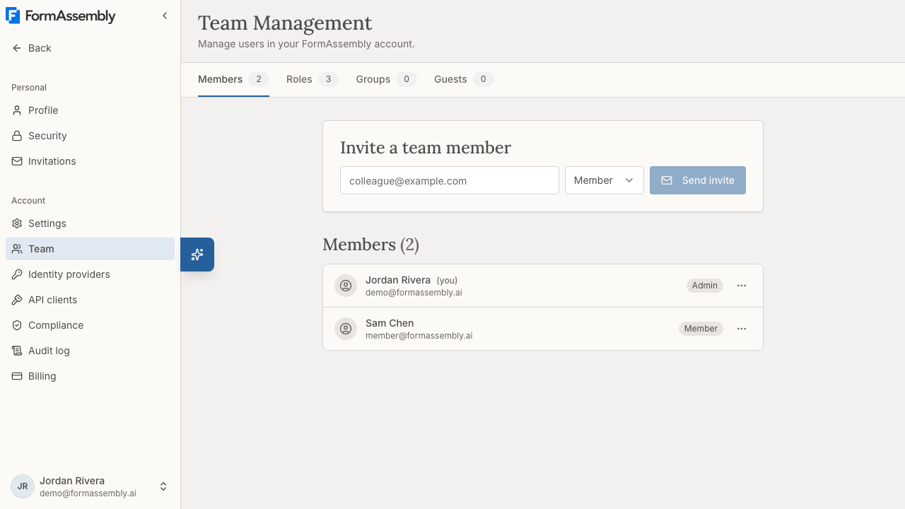Team Management page